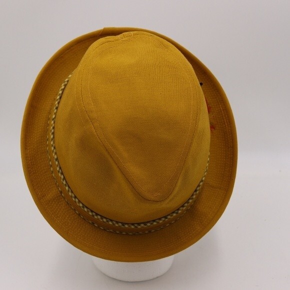 Vintage Yellow Fendora Hat Feathers Yankee Doodle Hat 6 3/4 - Picture 5 of 9